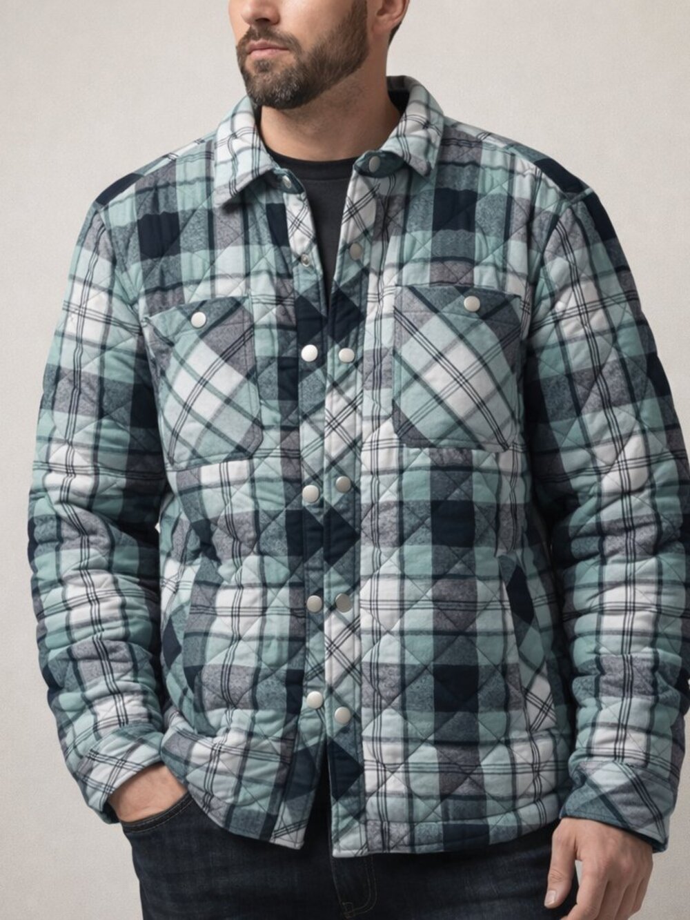 Ocean Coast Plaid Jacket Size Large Blue and Green